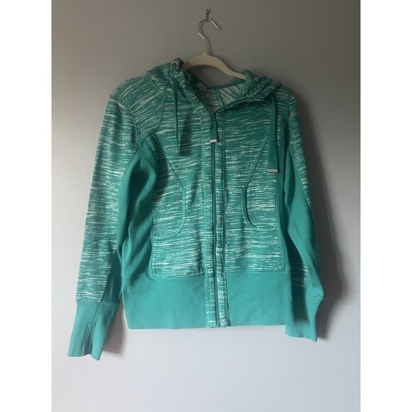 Zella Womens Scuba Hoodie Jacket Slim Size Medium Full Zip Space Dye Thumb Hole. - Picture 1 of 13